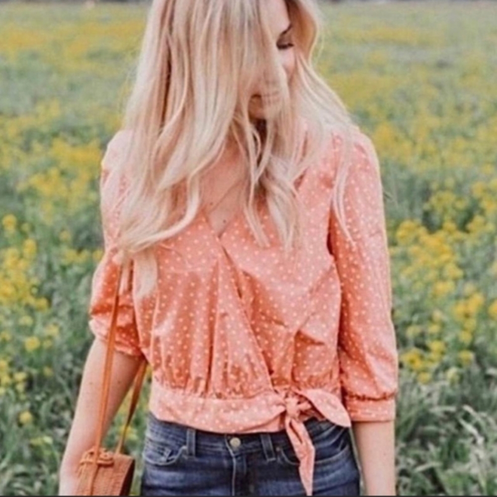 Madewell Peach/Coral Cotton Wrap Top Star Design sz XXS Preppy 4th Of July
